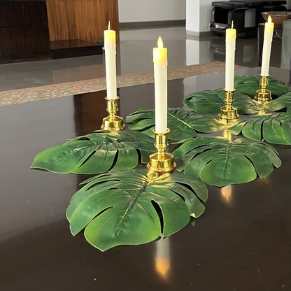 Monstera Leaves + LED Candles Set