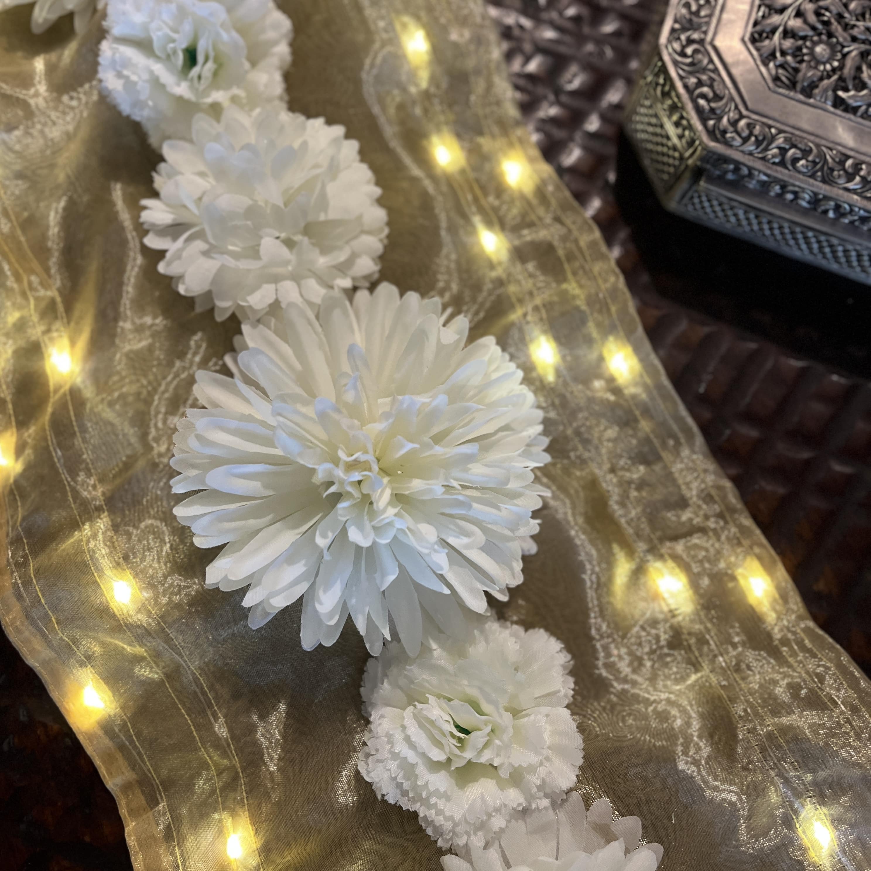 Floral Runner with Organza Fabric and Fairy Lights (Battery Operated) - 62inch length