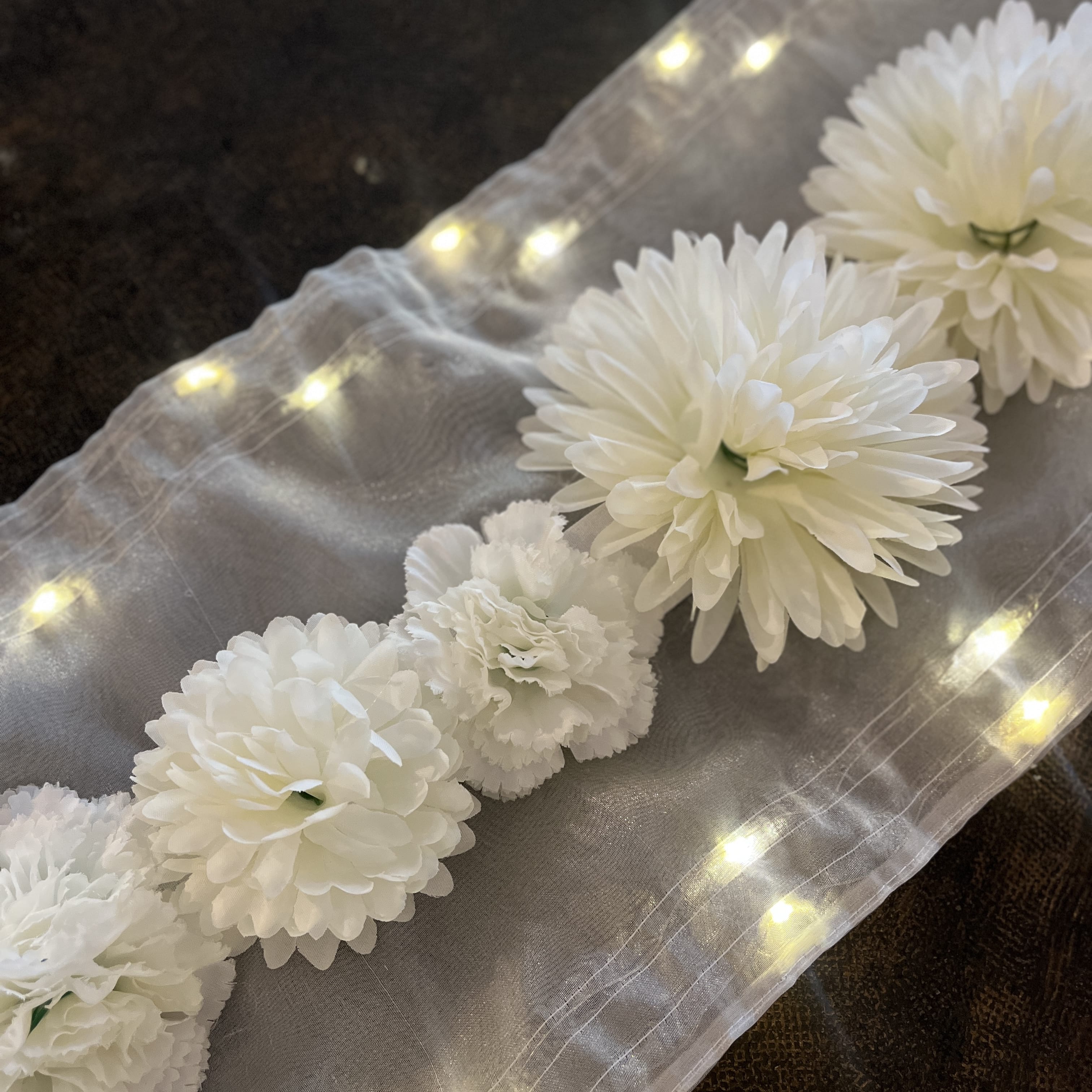 Floral Runner with Organza Fabric and Fairy Lights (Battery Operated) - 62inch length