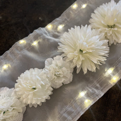 Floral Runner with Organza Fabric and Fairy Lights (Battery Operated) - 54inch length