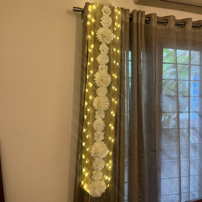 Floral Runner with Organza Fabric and Fairy Lights (Battery Operated) - 54inch length