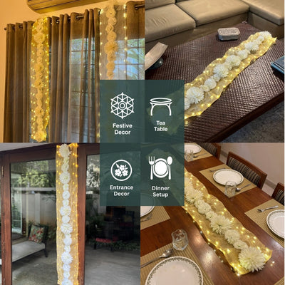 Floral Runner with Organza Fabric and Fairy Lights (Battery Operated) - 54inch length