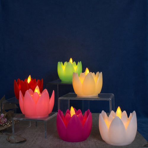 Colourful Lotus LED Candles Set of 6