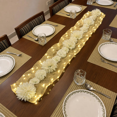 Floral Runner with Organza Fabric and Fairy Lights (Battery Operated) - 54inch length