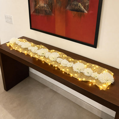 Floral Runner with Organza Fabric and Fairy Lights (Battery Operated) - 54inch length