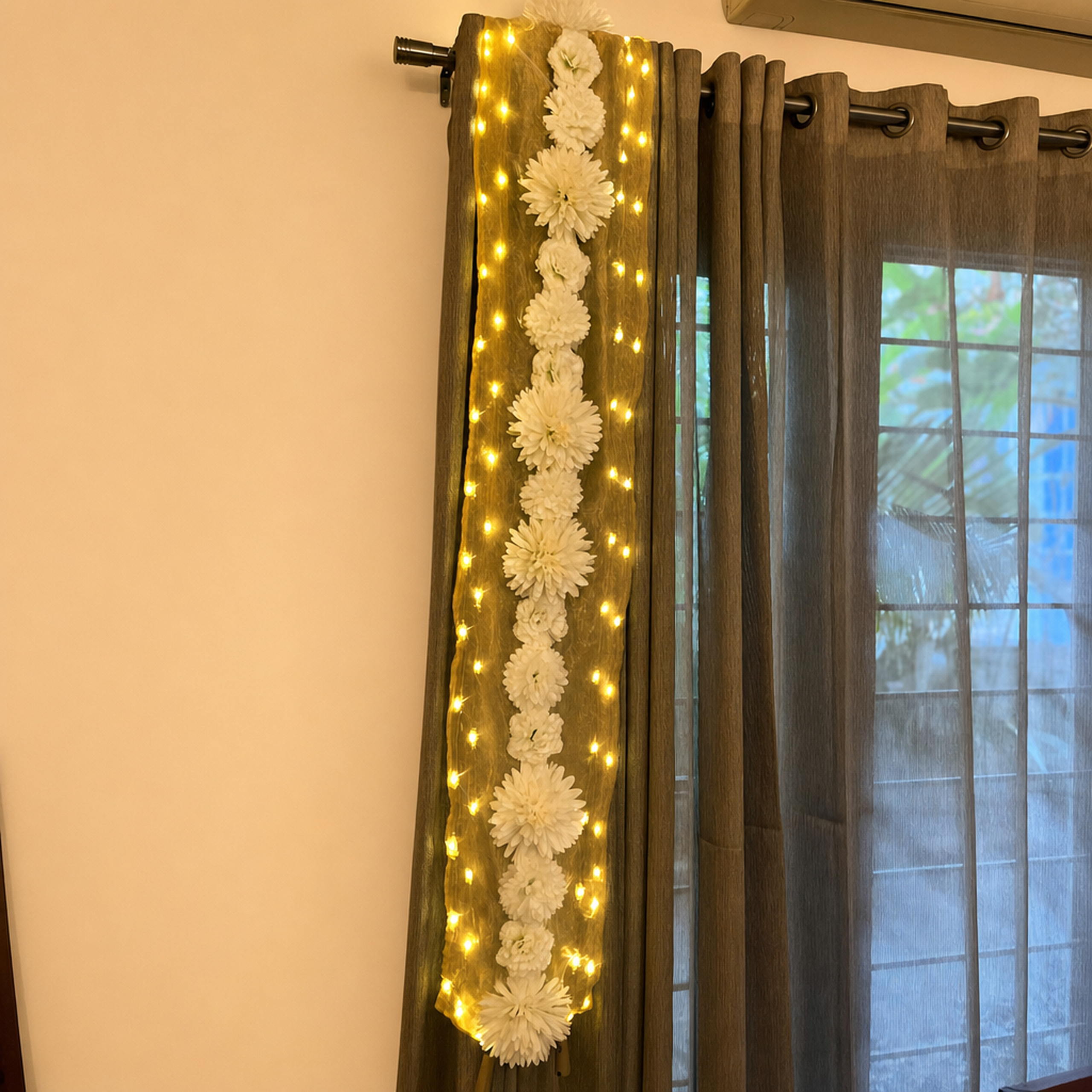 Floral Runner with Organza Fabric and Fairy Lights (Battery Operated) - 54inch length
