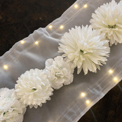 Floral Runner with Organza Fabric and Fairy Lights (Battery Operated) - 54inch length