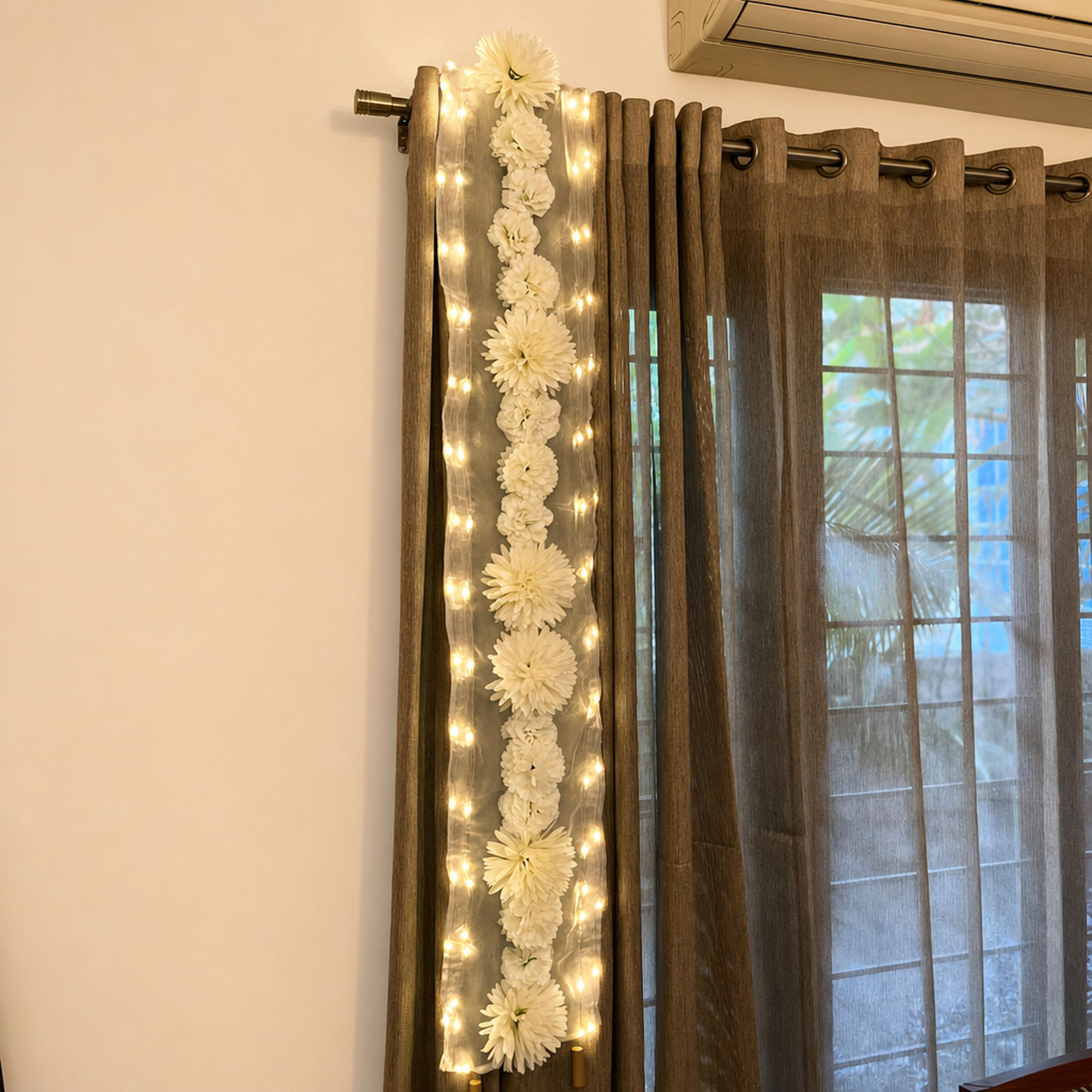 Floral Runner with Organza Fabric and Fairy Lights (Battery Operated) - 54inch length