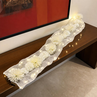 Floral Runner with Organza Fabric and Fairy Lights (Battery Operated) - 54inch length