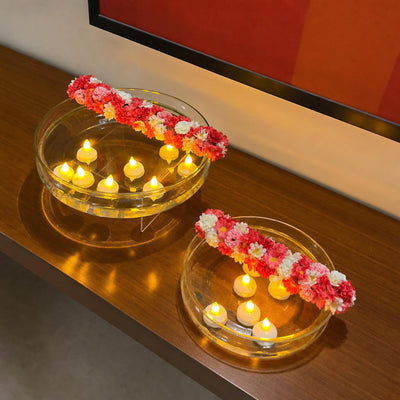 Glass Urli with Artificial Flowers and LED Floating Candles