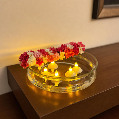 Glass Urli with Artificial Flowers and LED Floating Candles