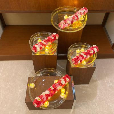 Glass Urli with Artificial Flowers and LED Floating Candles