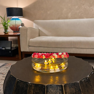 Glass Urli with Artificial Flowers and LED Floating Candles