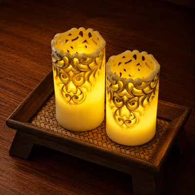 LED Carved Wax Coated Pillar Candle