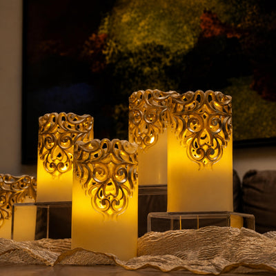 LED Carved Wax Coated Pillar Candle