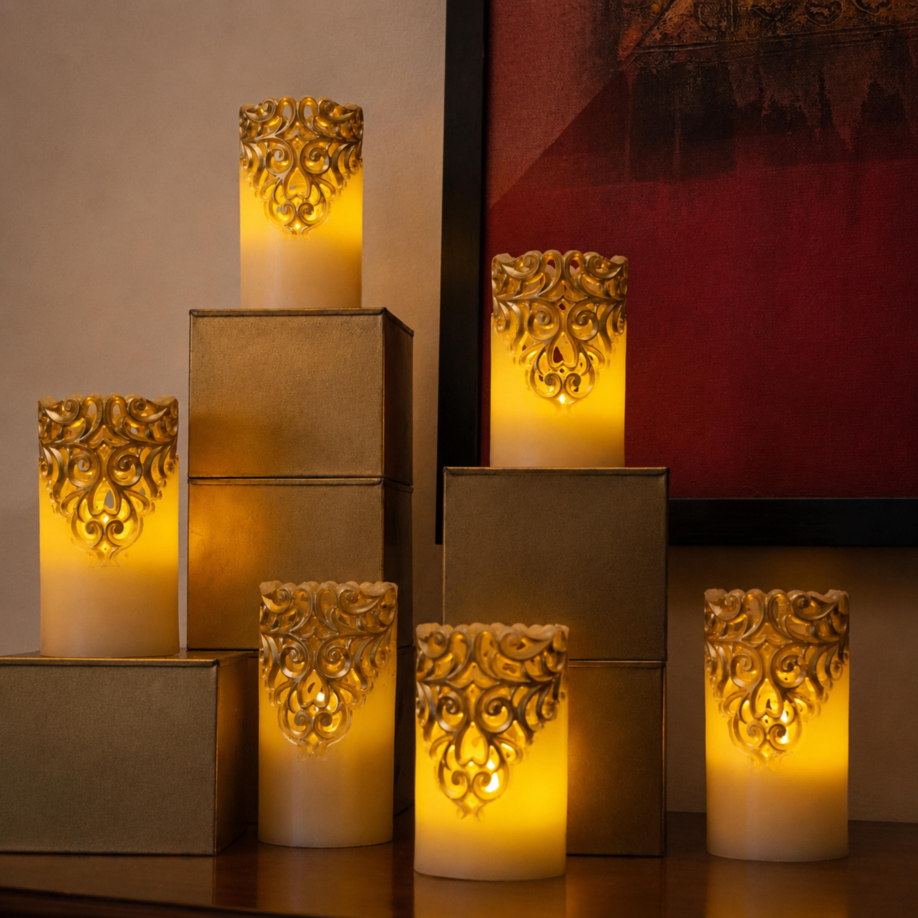 LED Carved Wax Coated Pillar Candle