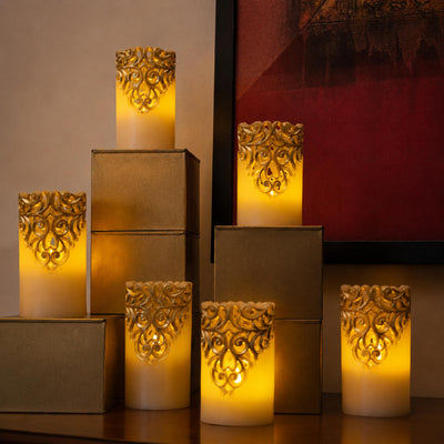 LED Carved Wax Coated Pillar Candle
