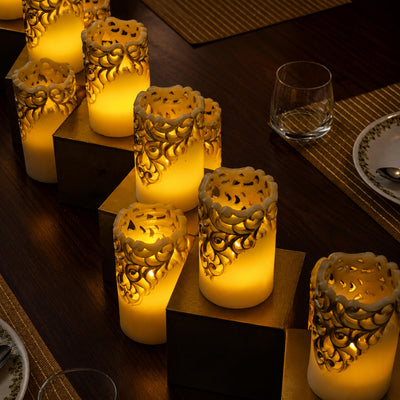 LED Carved Wax Coated Pillar Candle