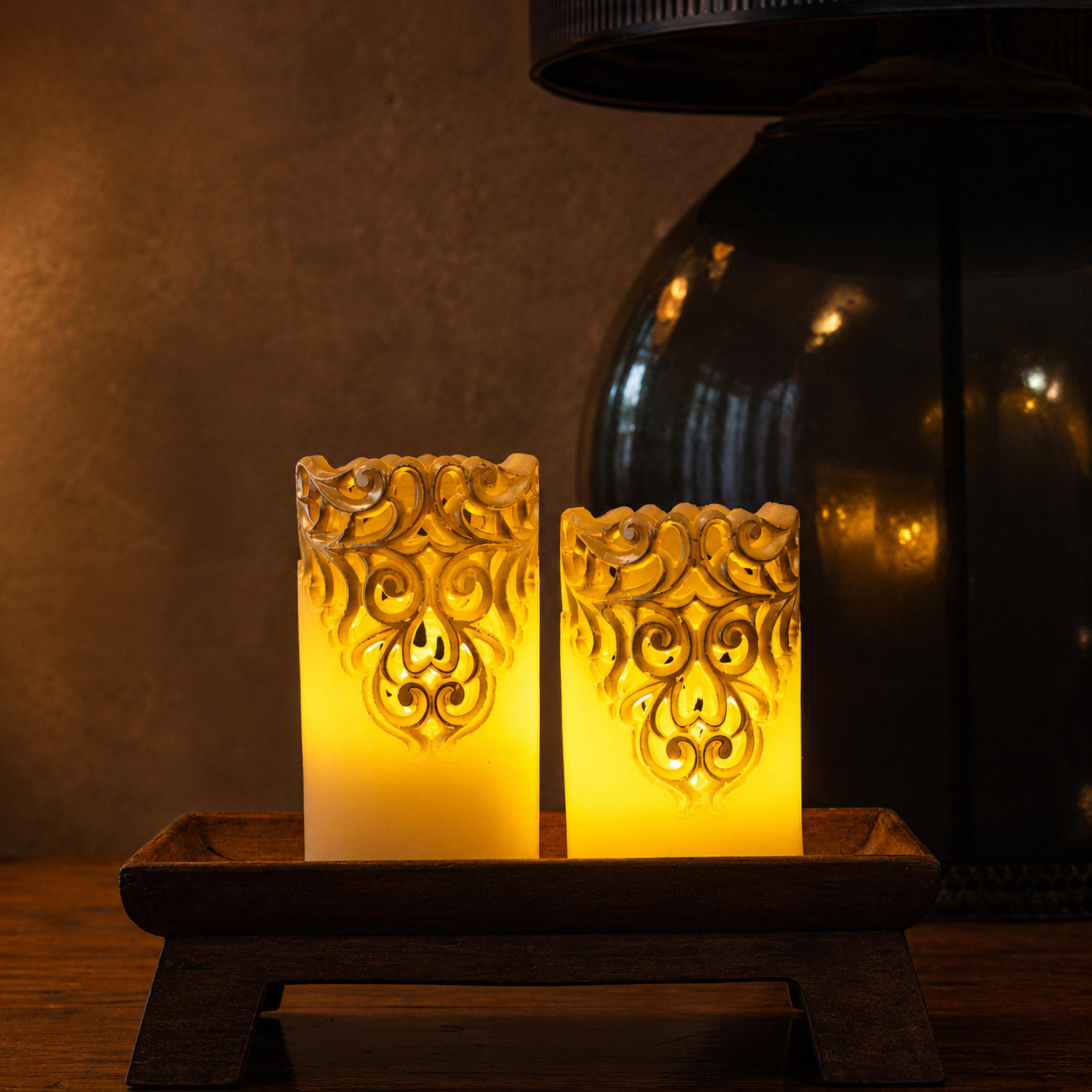 LED Carved Wax Coated Pillar Candle