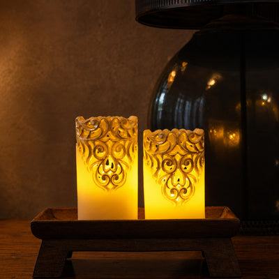 LED Carved Wax Coated Pillar Candle