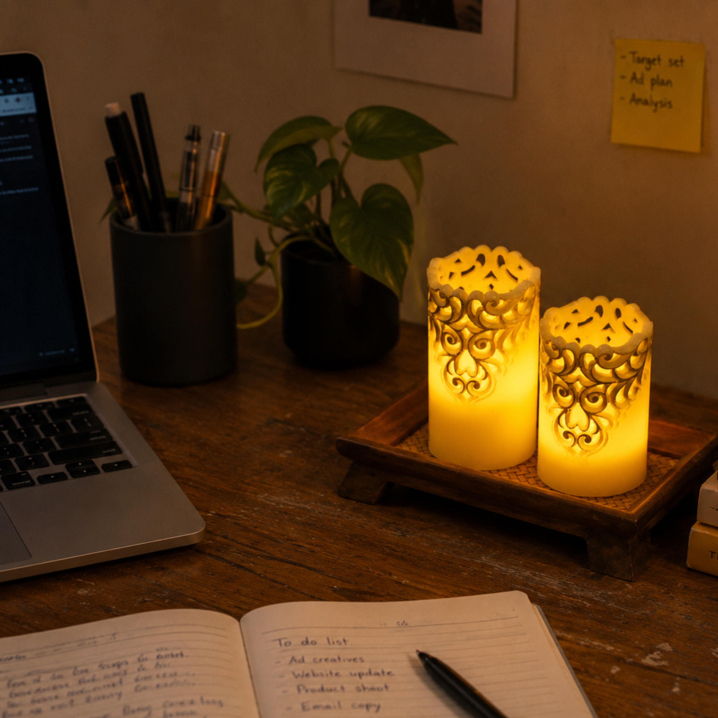 LED Carved Wax Coated Pillar Candle