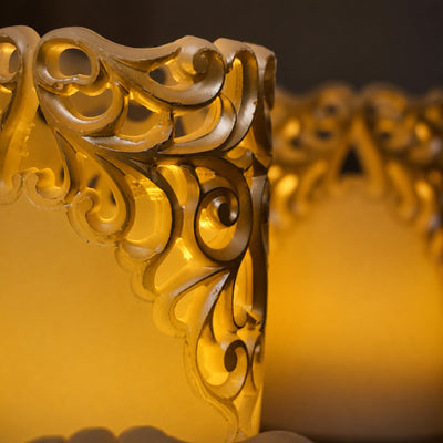 LED Carved Wax Coated Pillar Candle