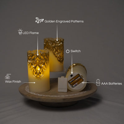 LED Carved Wax Coated Pillar Candle