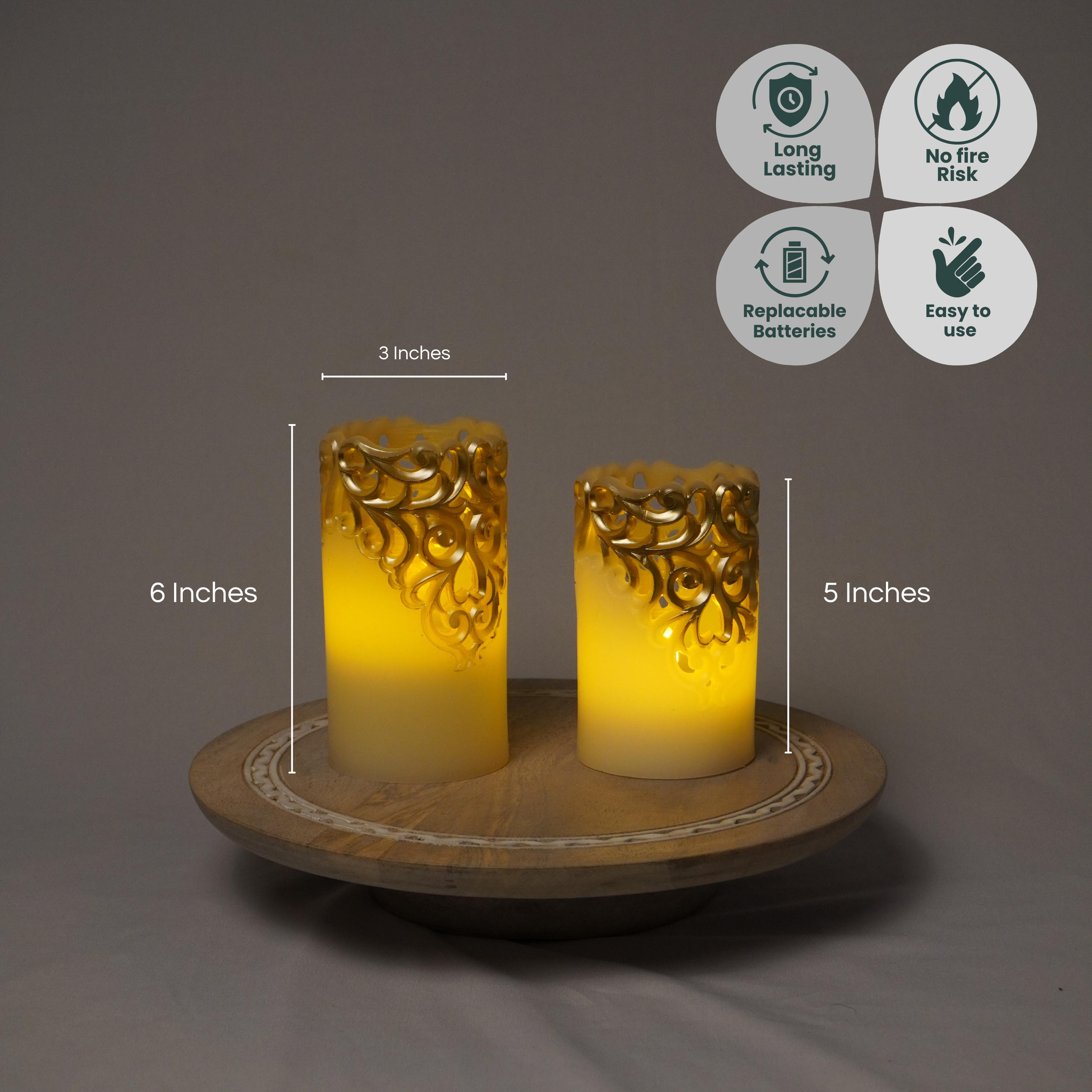 LED Carved Wax Coated Pillar Candle