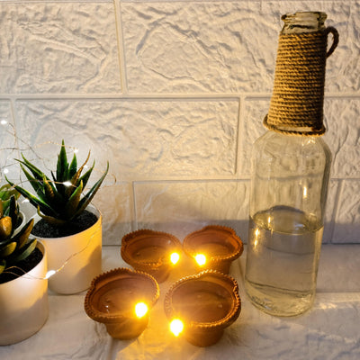 LED diyas set out for Diwali decoration