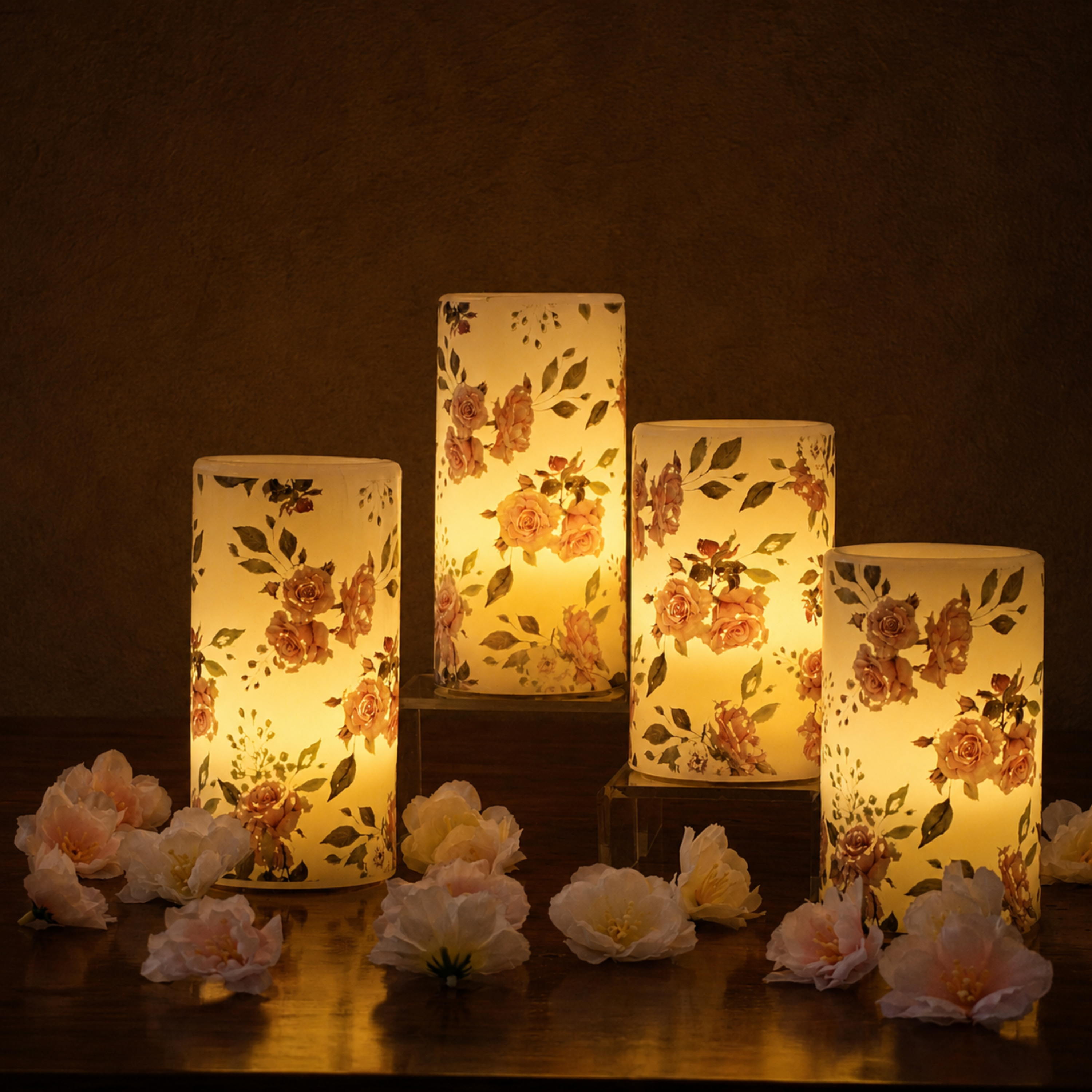 LED Floral Printed Wax Coated Pillar Candle