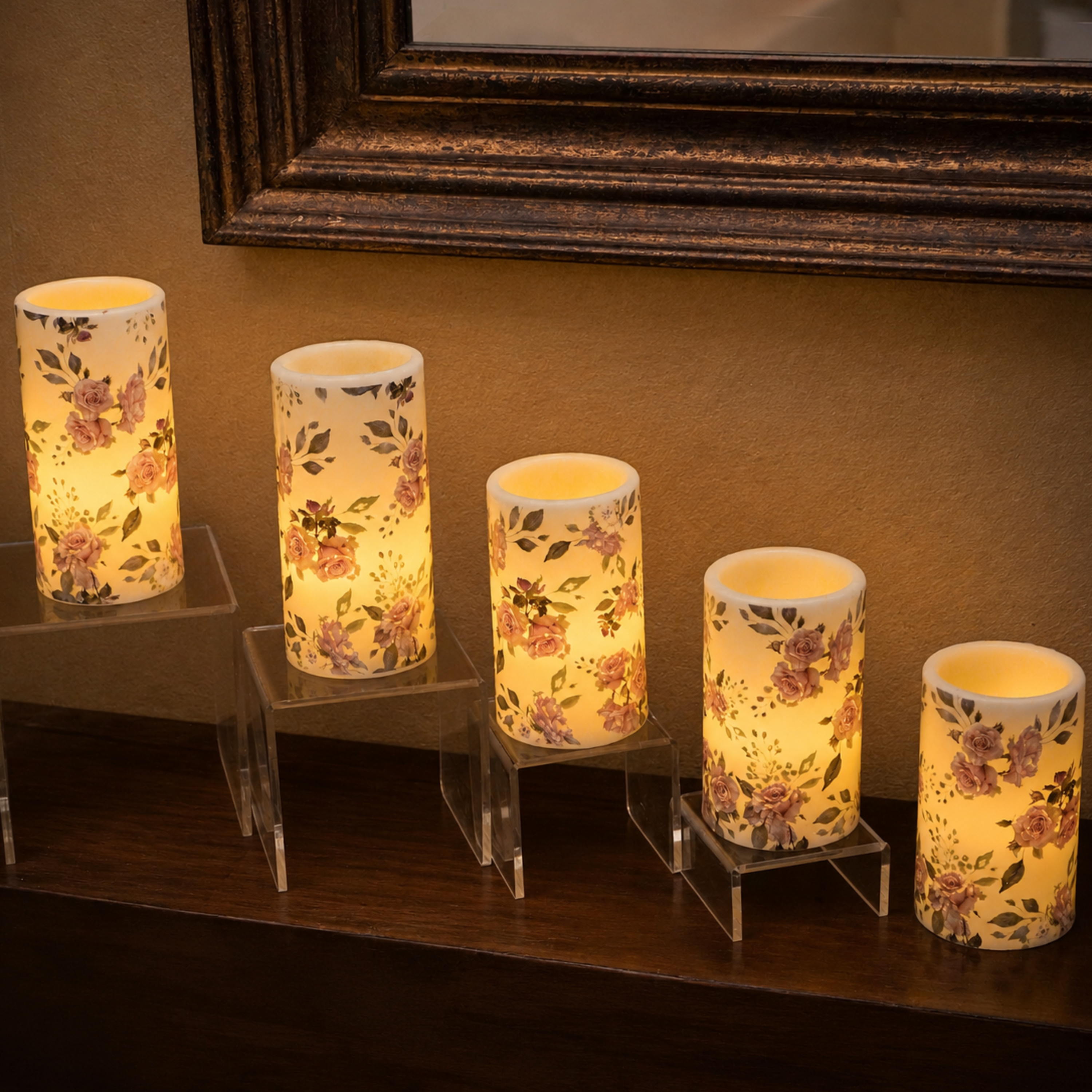 LED Floral Printed Wax Coated Pillar Candle