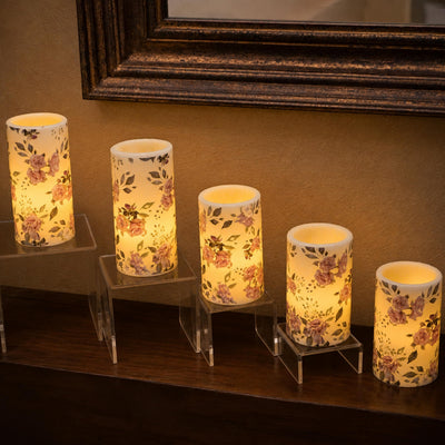LED Floral Printed Wax Coated Pillar Candle