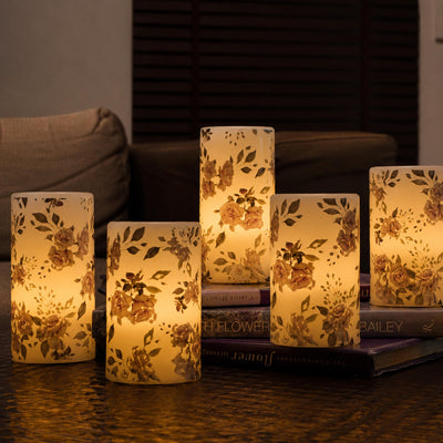 LED Floral Printed Wax Coated Pillar Candle