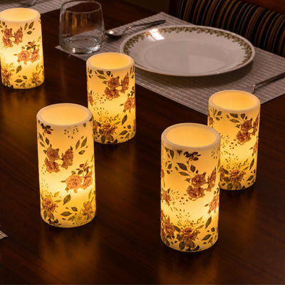 LED Floral Printed Wax Coated Pillar Candle