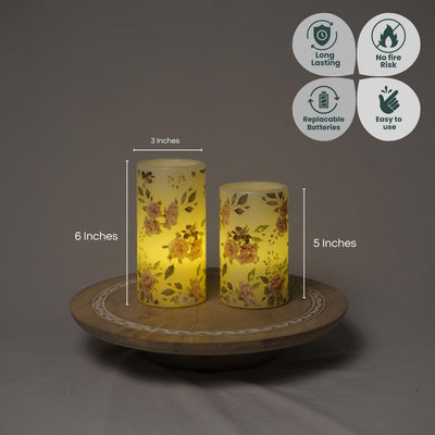 LED Floral Printed Wax Coated Pillar Candle