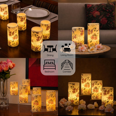 LED Floral Printed Wax Coated Pillar Candle
