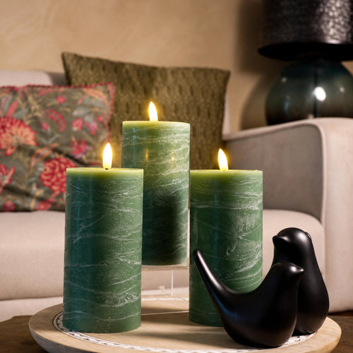 LED Green Wax Coated Pillar Candle