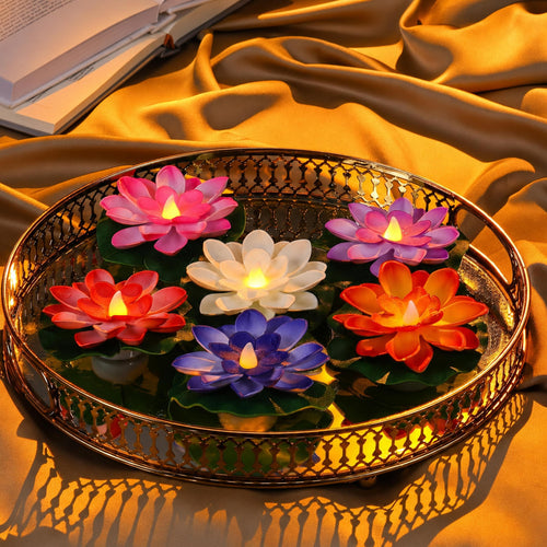 LED Lotus Floating Candles Set of 6