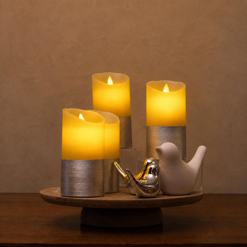 LED Silver Pillar Wax Coated Candle