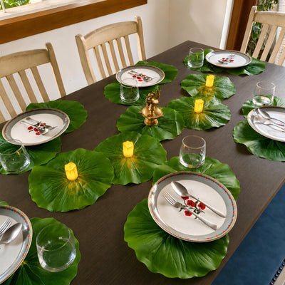 Lotus leaf place mats styled on a daylight dining table