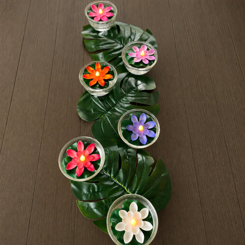 Monstera Leaves + LED Floating Lotus Candles Set