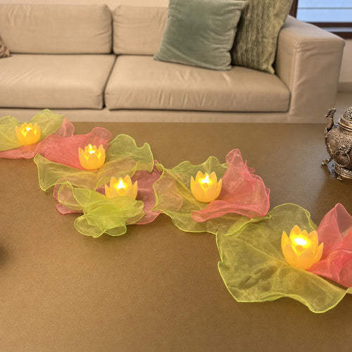 Organza Place Mats + Lotus LED Candles Set