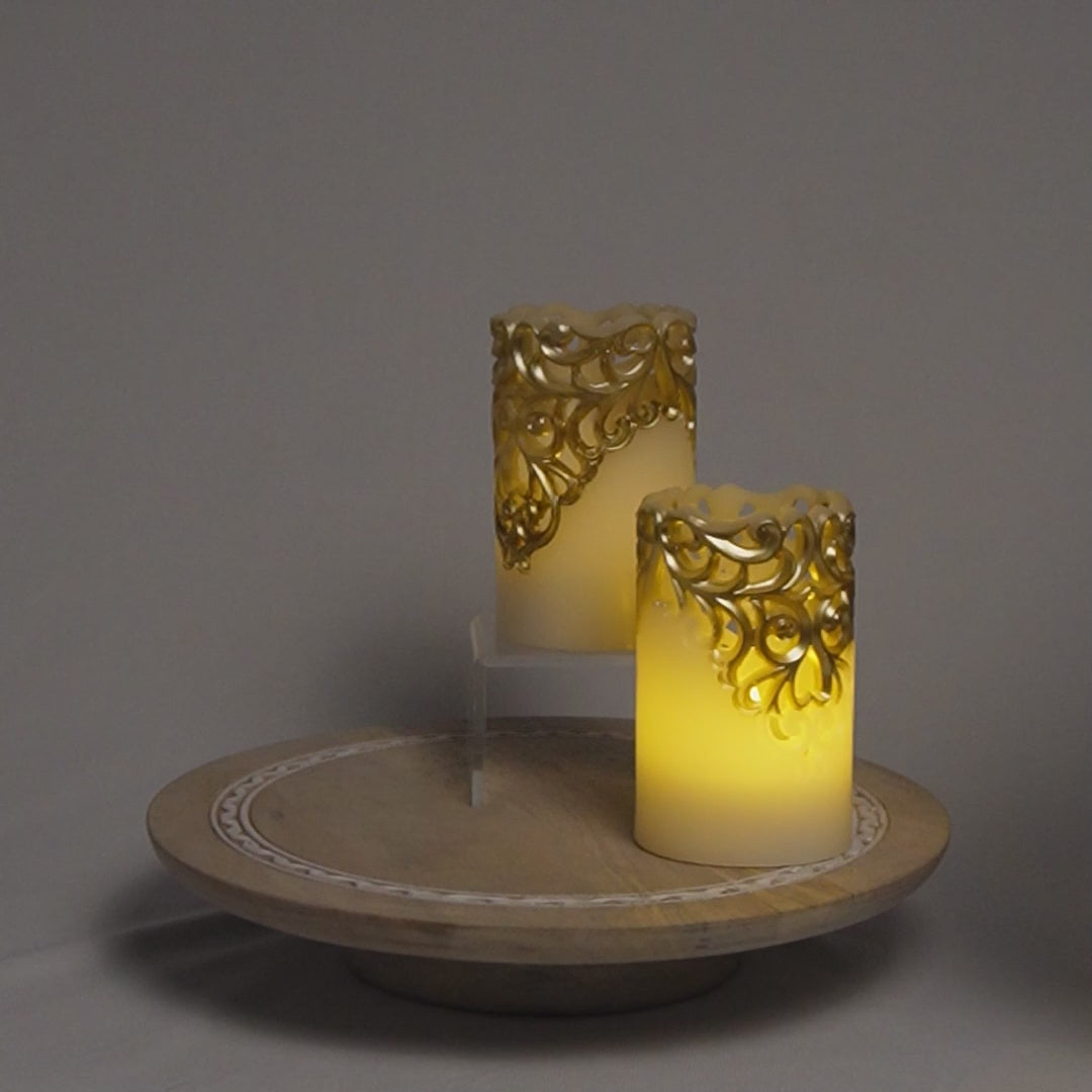 LED Carved Wax Coated Pillar Candle