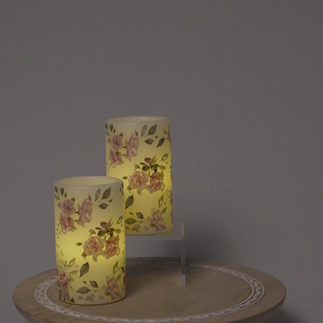 LED Floral Printed Wax Coated Pillar Candle