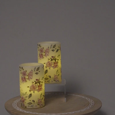 LED Floral Printed Wax Coated Pillar Candle