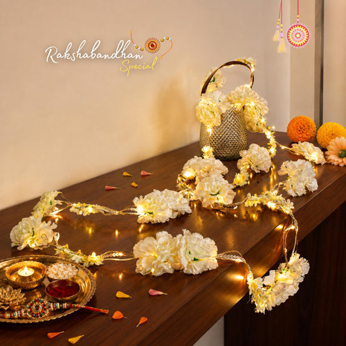 Shimmer Fairy Light (Battery Operated) with Artificial Flowers - 75inch Length