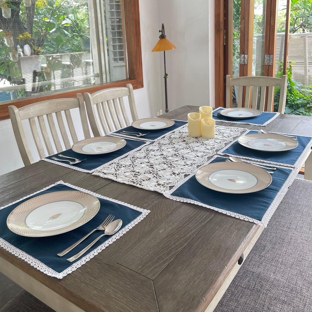 Lace Table Mat, Coaster & Runner Set | Elegant Table Mats & Runner  Floral  Art by Nandini (A unit of R S creations and designs)
