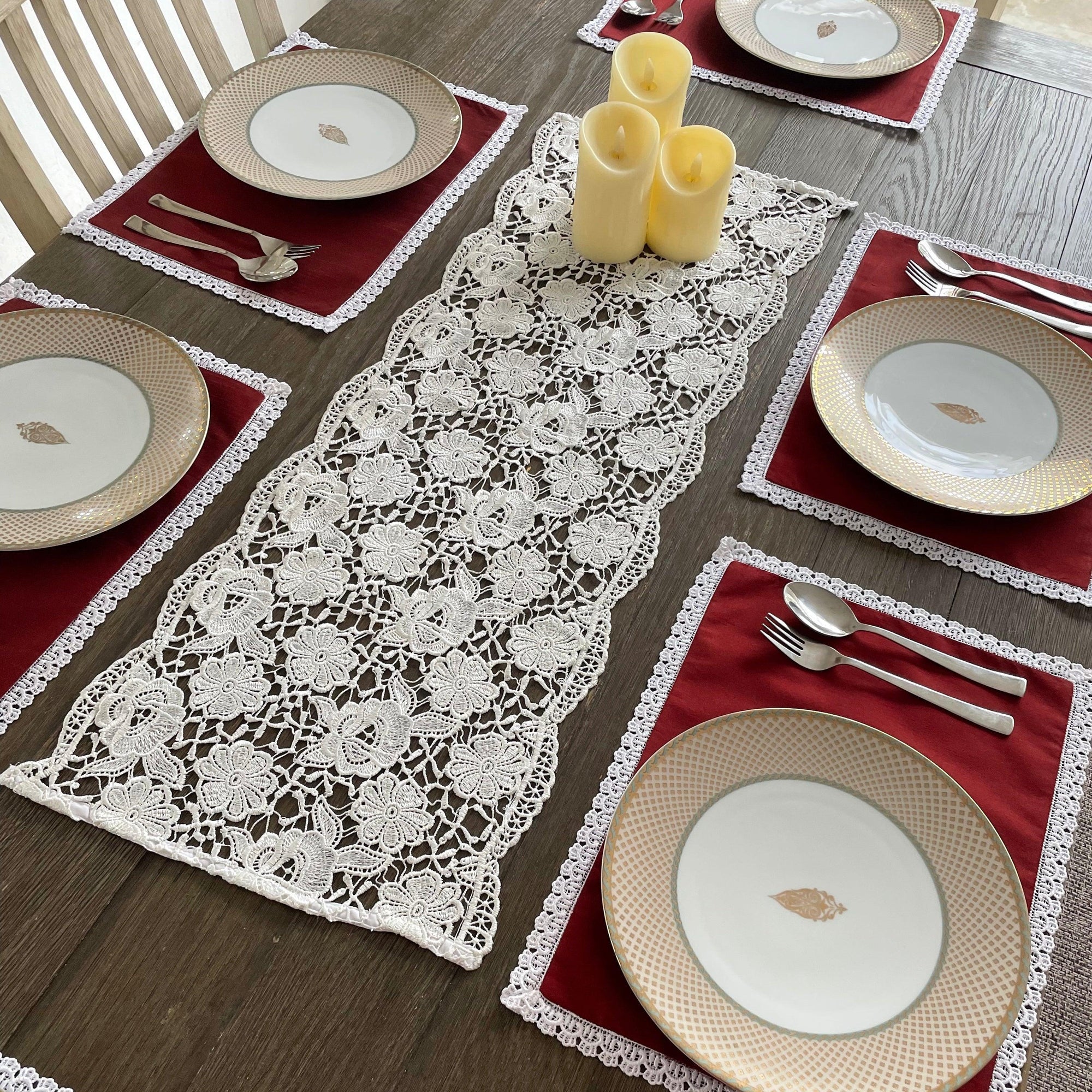 Lace Table Mat, Coaster & Runner Set  Elegant Table Mats & Runner - Floral  Art by Nandini (A unit of R S creations and designs)