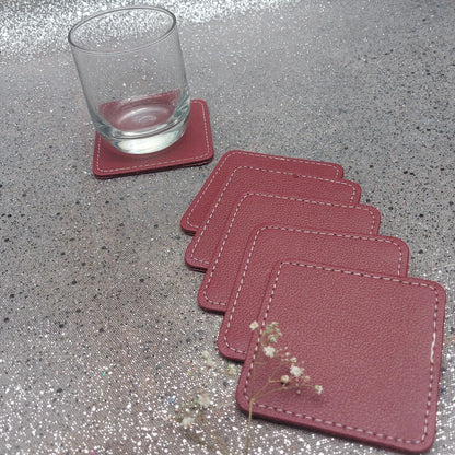 Aster Square Leather Table Mat & Coaster Set - Floral Art by Nandini (A unit of R S creations and designs)