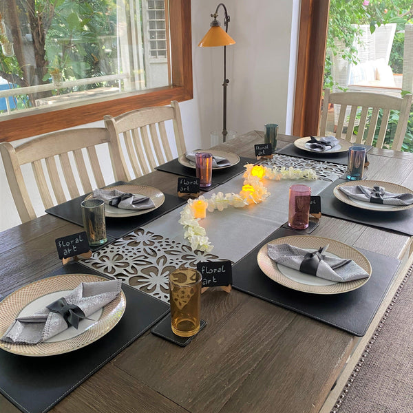 Aster Dining Table Decor Kit Leather Mats & Coasters Easy to Clean